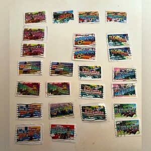 Colorful State Vintage Postcard Stamp Set